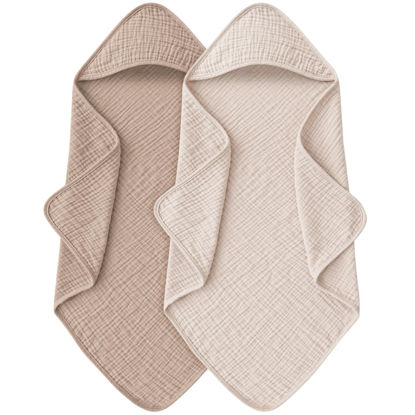 Picture of MairMore Muslin Baby Towels with Hood for Newborn 100% Cotton Baby Bath Towels Soft & Absorbent Hooded Baby Towel for Boys and Girls, Large Size - 32 * 32 Inches