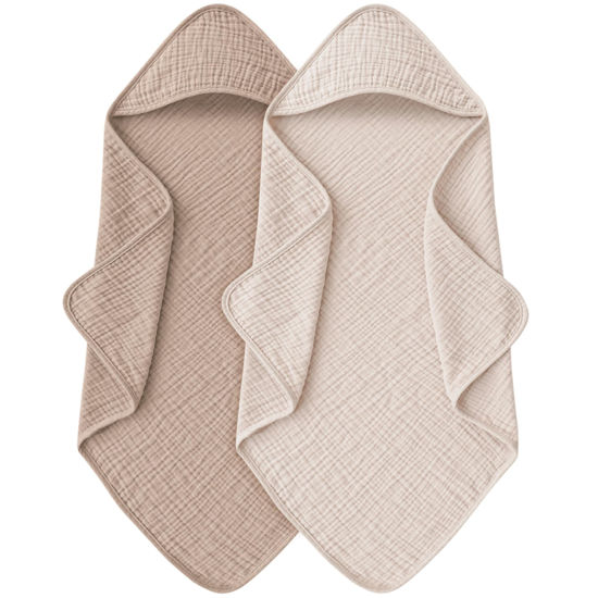 Picture of MairMore Muslin Baby Towels with Hood for Newborn 100% Cotton Baby Bath Towels Soft & Absorbent Hooded Baby Towel for Boys and Girls, Large Size - 32 * 32 Inches