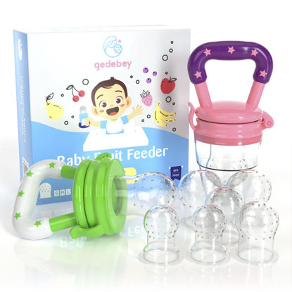 Picture of Baby Food Feeder/Fruit Feeder Pacifier Nibbler (2 Pack) - Infant Teething Toys | Silicone Feeder Baby | Mesh teethers for Babies | Baby Feeding Essentials | Frozen Breastmilk Teether (Pink&Green)