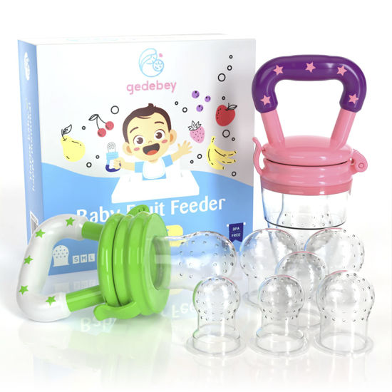 Picture of Baby Food Feeder/Fruit Feeder Pacifier Nibbler (2 Pack) - Infant Teething Toys | Silicone Feeder Baby | Mesh teethers for Babies | Baby Feeding Essentials | Frozen Breastmilk Teether (Pink&Green)