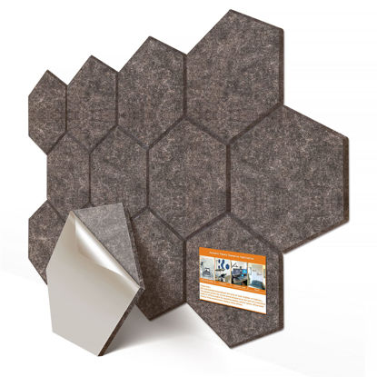 Picture of DEKIRU 12 Pack Self adhesive Hexagon Acoustic Panels Sound Proof Foam Panels, 14 X 13 X 0.10 Inches Soundproof Wall Panels For Office Ceiling &Door (Brown)