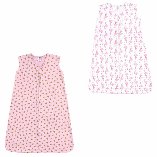 Picture of Hudson Baby Unisex Baby Cotton Sleeveless Wearable Sleeping Bag, Gold Hearts and Flamingo 2-pack, 12-18 Months US