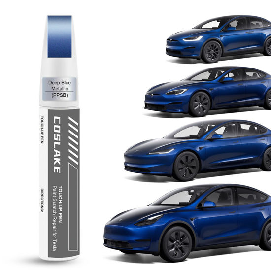 Picture of COSLAKE Car Touch Up Paint(Deep Blue Metallic(PPSB)) for Tesla Model Y/3/S/X, Car Paint Scratch Repair Kit with Pen Tip & Brush & 1mm Fine Brush, Car Scratch Remover Pen with Color-Matched for Tesla
