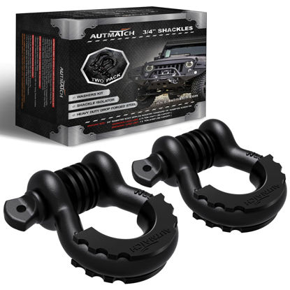 Picture of AUTMATCH D Ring Shackle 3/4" Shackles (2 Pack) 41,887Ibs Break Strength, Clevis Shackle with 7/8" Screw Pin and Shackle Isolator Washer Kit for Tow Strap Winch Off Road Vehicle Recovery, Frosted Black