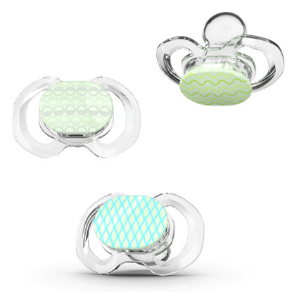 Picture of Smilo Baby Pacifier with Orthodontic Design for Healthy Dental Development - Stage 2 for Babies 3-9 Months - Pack of 3X 100% Silicone Pacifiers BPA Free - Glow-in-The-Dark