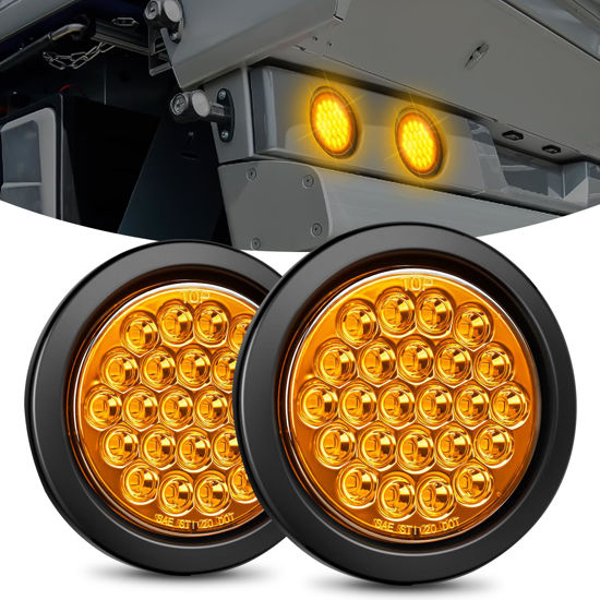 Picture of Nilight 4Inch Round Trailer Tail Light 2PCS 24LED Amber Turn Signals Light w/Flush Mount Grommets Plugs IP67 Waterproof for 12V Truck Trailer Bus RV Camper ATV UTV