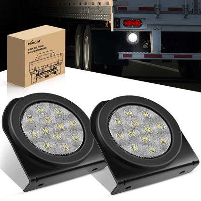 Picture of Nilight 4Inch Round Trailer Tail Light with flush Mount Grommets Plugs w/Mounting Brackets 2PCS White Waterproof Reverse Back Up Trailer Lights for RV Truck Trailer