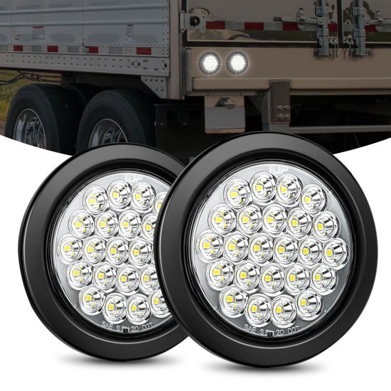 Picture of Nilight 4Inch Round Trailer Tail Light 2PCS 24LED White Back Up Reverse Light w/Flush Mount Grommets Plugs IP67 Waterproof for 12V Truck Trailer Bus RV Camper ATV UTV