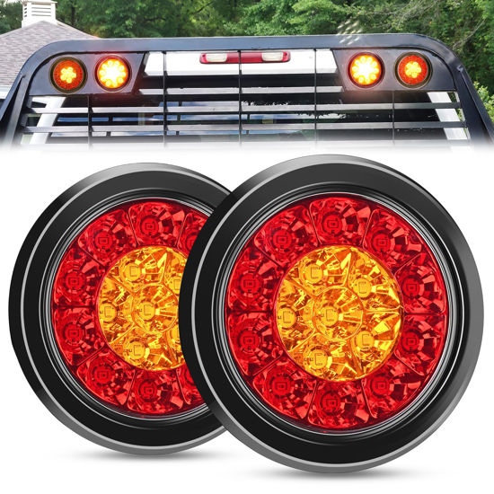 Picture of Nilight 2PCS 4 Inch Round Red Amber LED Trailer Tail Lights 16LEDs w/Flush Mount Grommet IP67 Waterproof Stop Brake Turn Signal Running Tail Light for Trucks Trailer RV