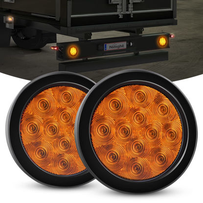 Picture of Nilight 2Pcs LED Trailer Tail Lights 4Inch 12LED Round Amber Turn Signal w/Surface Mount Grommet Plugs IP67 Park Stop Brake Marker Light for RV Truck Trailer Jeep UTE UTV 12V