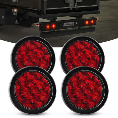 Picture of Nilight 4PCS 4” 12LED Red Round Stop Brake Turn Tail Lights w/Surface Mount Grommet Plugs IP67 Trailer Tail Lights for Truck Trailer RV