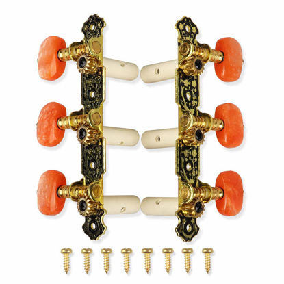 Picture of Mr.Power Guitar Tuners Machine Heads 3+3 Set Tuning Keys String Pegs for Classical Guitar (Short Black, Red Button)