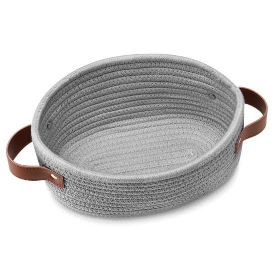 Picture of ABenkle Small Woven Basket with Handles, Mini Rope Storage Basket, Tiny Cute Shelf Basket, Oval Decorative Toys Basket for Nursery, Kids Room, Empty Gift Basket, 9.4" x 5.9" x 3.9" - XS