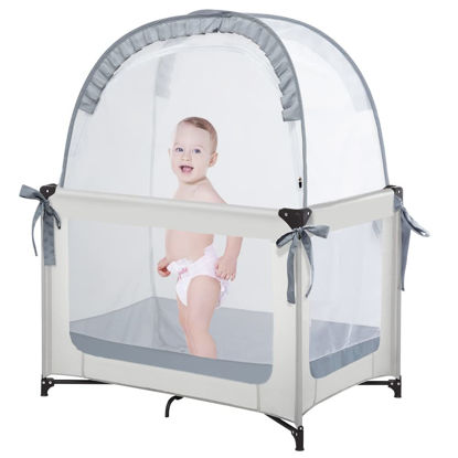 Picture of L RUNNZER Pack N Play Tent to Keep Baby in, Crib Net for Pack and Plays, Mini Cribs & Play Yards to Stop Baby from Climbing Out, Pop Up Design & Breathable Mesh Crib Canopy