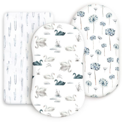 Picture of GRSSDER Stretchy Ultra Soft Bassinet Fitted Sheets 3 Pack, Universal Fitted for Bassinets Baby Cradle Moses Basket Oval Rectangle Mattress Safe and Snug, Pretty Bassinet Sheet for Baby, Navy Blue