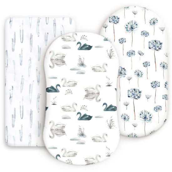 Picture of GRSSDER Stretchy Ultra Soft Bassinet Fitted Sheets 3 Pack, Universal Fitted for Bassinets Baby Cradle Moses Basket Oval Rectangle Mattress Safe and Snug, Pretty Bassinet Sheet for Baby, Navy Blue