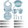 Picture of PandaEar Silicone Baby Feeding Set | 9PCS Baby Led Weaning Supplies Self Feeding Utensils | Divided Suction Plate Bowl Bibs Sippy Cup with Baby Snack Container Spoons Forks (Blue)