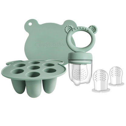 Picture of BigSpinach Silicone Baby Food Freezer Tray with Teething Popsicle Molds - Baby Fruit Feeder and Breastmilk Teether Combo