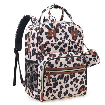 Picture of Tuwubi Diaper Bag Backpack, Baby Essentials Travel Tote Bag, Multi function Waterproof Backpacks, Travel Essentials with Stroller Straps & Pacifier Case - Leopard Print