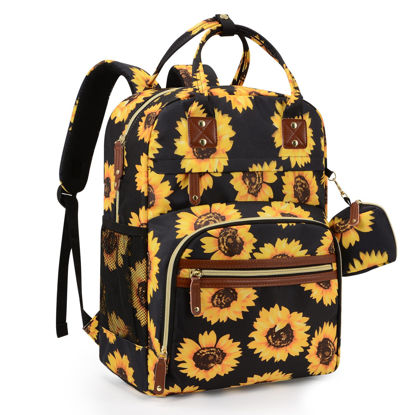 Picture of Tuwubi Diaper Bag Backpack, Baby Essentials Travel Tote Bag, Multi function Waterproof Backpacks, Travel Essentials with Stroller Straps & Pacifier Case - Sunflower