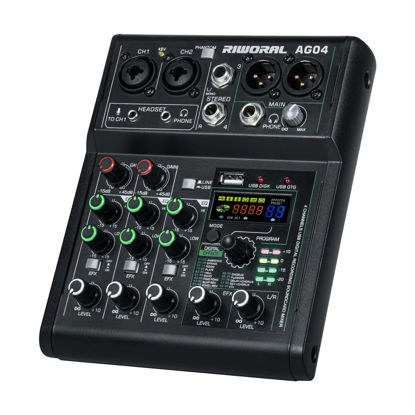 Picture of 4 Channel Audio Mixer With Effects 88 Dsp Mixer Mixing Board Usb Interface Bluetooth Music Player + 48v Line Phantom Power Audio Mixer To Pc/Phone For Karaoke Record Livestream