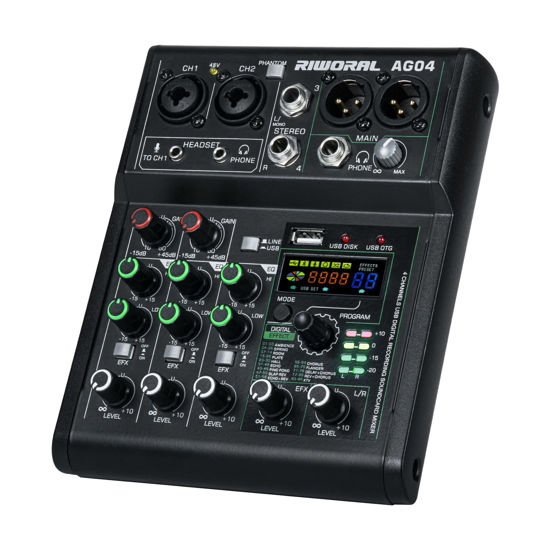Picture of 4 Channel Audio Mixer With Effects 88 Dsp Mixer Mixing Board Usb Interface Bluetooth Music Player + 48v Line Phantom Power Audio Mixer To Pc/Phone For Karaoke Record Livestream