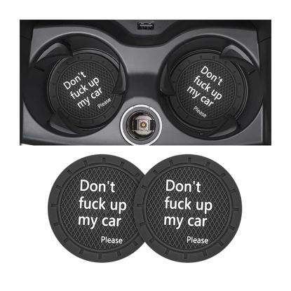 Picture of 8sanlione Cup Holder Coasters, 2.75 Inch Non-Slip PVC Insert Coaster, Anti-Scratch Auto Cup Mats for Women Men, Vehicle Interior Accessories Universal for Car, SUV, Truck (D Black/2PCS), 2 Pack