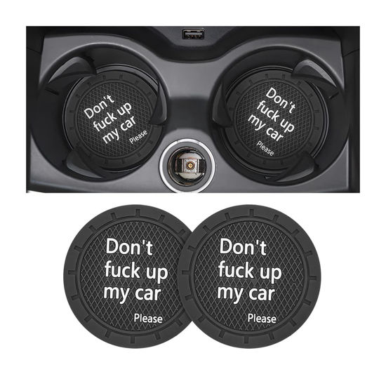 Picture of 8sanlione Cup Holder Coasters, 2.75 Inch Non-Slip PVC Insert Coaster, Anti-Scratch Auto Cup Mats for Women Men, Vehicle Interior Accessories Universal for Car, SUV, Truck (D Black/2PCS), 2 Pack