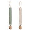 Picture of mushie Linen Baby Pacifier Clip Holder | Soft Fabric Strap, 2-Pack (Olive/Shifting Sand)