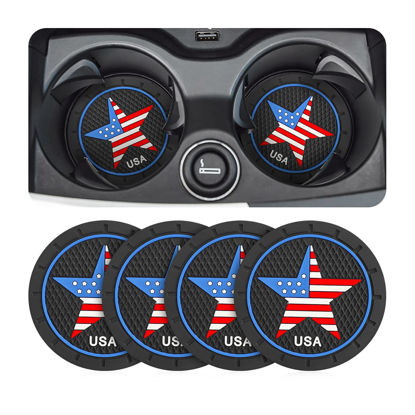 Picture of AUCELI 4 Pack Car Cup Holder Coasters, Colored American Flag US Flag Insert Car Cup Coaster, 2.75 Inch Anti Slip Shockproof Embedded Drink Mat, Vehicle Interior Decor Accessories