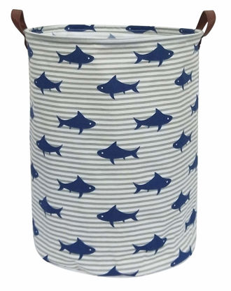 Picture of CLOCOR Kids Laundry Basket,Shark Toy Storage Bins,Baby Clothes Hamper,Round Gift Basket with Handles for Bedroom Nursery,Toddler Room Decor (Shark)