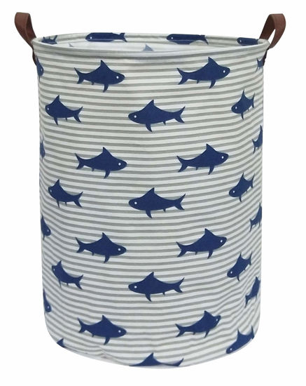 Picture of CLOCOR Kids Laundry Basket,Shark Toy Storage Bins,Baby Clothes Hamper,Round Gift Basket with Handles for Bedroom Nursery,Toddler Room Decor (Shark)