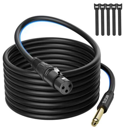 Picture of Elecan 20 Ft XLR Female to 1/4 inch 6.35mm TS Mono Jack Microphone Cable, Unbalanced Interconnect Mic Audio Cord, Durable&Flexible&Firm Connection for Dynamic Mic Console Guitar Mixer AMP+5 Ties