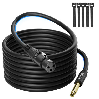 Picture of Elecan 40 Ft XLR Female to 1/4 inch 6.35mm TS Mono Jack Microphone Cable, Unbalanced Interconnect Mic Audio Cord, Durable&Flexible&Firm Connection for Dynamic Mic Console Guitar Mixer AMP+5 Ties