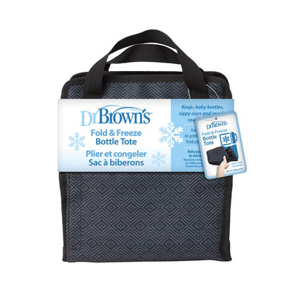 Picture of Dr. Brown's Fold & Freeze Bottle Tote, Travel Baby Bottle Insulated Cooler Bag, Store Up to 6 Baby Bottles, Black, BPA Free