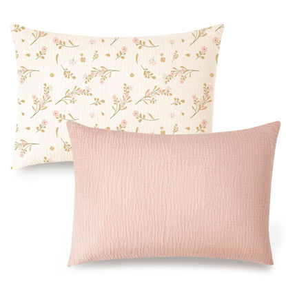 Picture of Konssy Muslin Toddler Pillowcase for 13x18 Pillow, 2 Pack Soft & Breathable Cotton Toddler Pillow Case, 100% Cotton Travel Pillow Covers for Baby Kids (Floral, Pink)