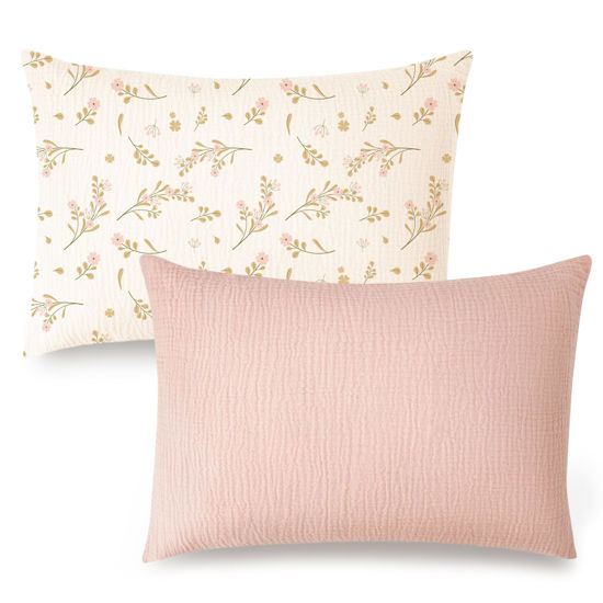 Picture of Konssy Muslin Toddler Pillowcase for 13x18 Pillow, 2 Pack Soft & Breathable Cotton Toddler Pillow Case, 100% Cotton Travel Pillow Covers for Baby Kids (Floral, Pink)