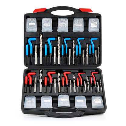 Picture of Orion Motor Tech Thread Repair Kit, SAE and Metric Helicoil Repair Kit with HSS Drill Bits Inserts Taps Break Off Tools, Rethreading Tools in 1/4" 5/16" 3/8" 7/16" 1/2" & M5 M6 M8 M10 M12 Sizes
