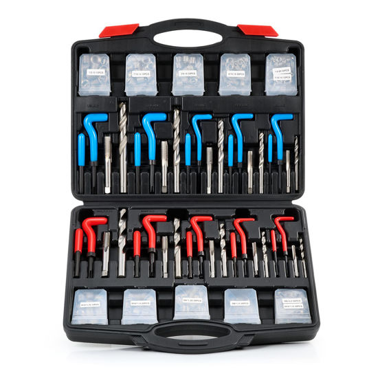 Picture of Orion Motor Tech Thread Repair Kit, SAE and Metric Helicoil Repair Kit with HSS Drill Bits Inserts Taps Break Off Tools, Rethreading Tools in 1/4" 5/16" 3/8" 7/16" 1/2" & M5 M6 M8 M10 M12 Sizes