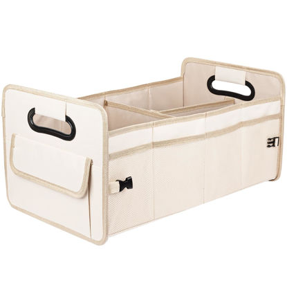 Picture of JiatuA Car Trunk Organizer, Car Organizers and Storage Collapsible Multi Compartment Container Box, Adjustable Car Accessories for SUV Sedan Truck, Standard Size, Beige