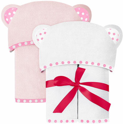Picture of ELSVIN Set of 2 Hooded Baby Towels - White and Pink - Luxurious, Large and Super Absorbent - 30 x 30 Inch - Soft and Suitable for Infants, Toddlers and Kids - 400 GSM