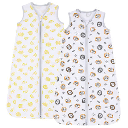 Picture of DaysU Cotton Baby Sleep Sack, Sleeveless Baby Sleeping Bag with Two-Way Zipper, Printed Baby Wearable Blanket for Newborn Baby Boys 0-6 Months, 2-Pack, Lion, 0.5 TOG
