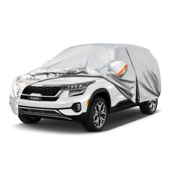 Picture of Kayme 6 Layers SUV Car Cover Custom Fit for Kia Seltos（2019-2025） Waterproof All Weather for Automobiles, Outdoor Full Cover Rain Sun UV Protection.Silver