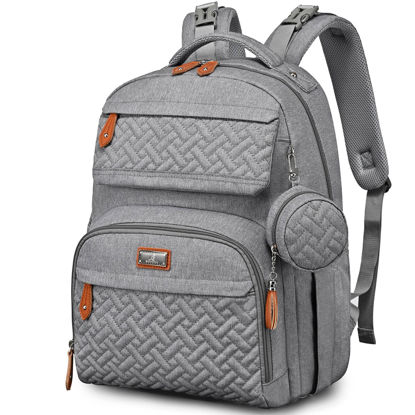 Picture of BabbleRoo Diaper Bag Backpack, Travel Backpack with Changing Pad, Pacifier Case & Stroller Straps, Multifunction, Waterproof, Unisex - Light Gray