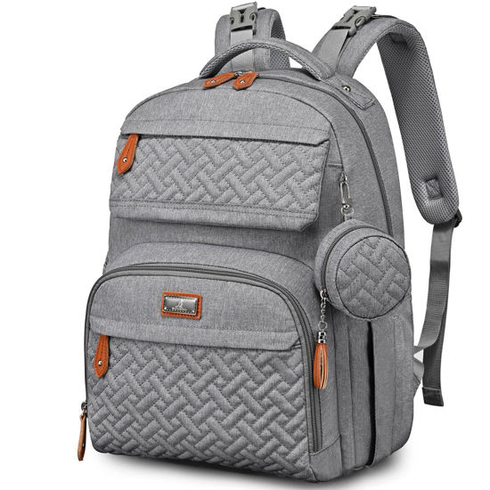 Picture of BabbleRoo Diaper Bag Backpack, Travel Backpack with Changing Pad, Pacifier Case & Stroller Straps, Multifunction, Waterproof, Unisex - Light Gray