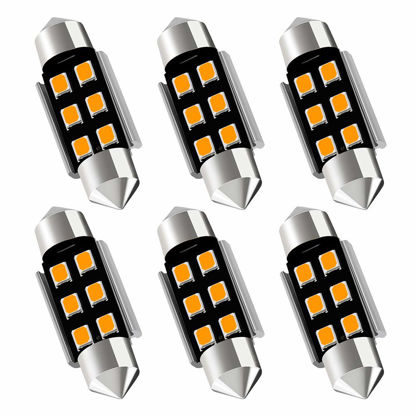 Picture of AUXLIGHT 6418 6411 DE3425 C5W DE3423 36MM 1.42”Festoon Canbus Error Free LED Interior Light Bulbs Amber Yellow, Super Bright 6SMD Chips for Dome Map Door Courtesy License Plate Lights (Pack of 6)