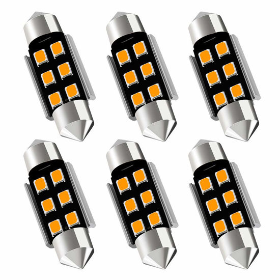 Picture of AUXLIGHT 6418 6411 DE3425 C5W DE3423 36MM 1.42”Festoon Canbus Error Free LED Interior Light Bulbs Amber Yellow, Super Bright 6SMD Chips for Dome Map Door Courtesy License Plate Lights (Pack of 6)