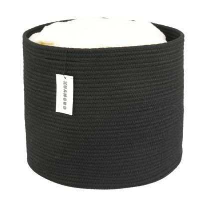 Picture of XUANGUO Cotton Rope Basket For Girls Boys Kids 16”X14” Baby Laundry Basket Nursery Bin Round Woven Basket Organizer For Storage Toys Blankets Shoes Clothes black