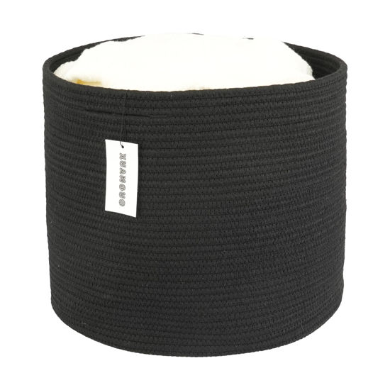 Picture of XUANGUO Cotton Rope Basket For Girls Boys Kids 16”X14” Baby Laundry Basket Nursery Bin Round Woven Basket Organizer For Storage Toys Blankets Shoes Clothes black