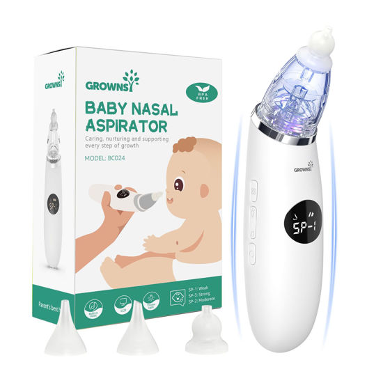 Picture of GROWNSY Nasal Aspirator for Baby | Baby Nose Sucker | Electric Nose Suction for Toddler, Ergonomic Booger Sucker with 3 Silicone Tips, Pause & Music & Light Soothing Function